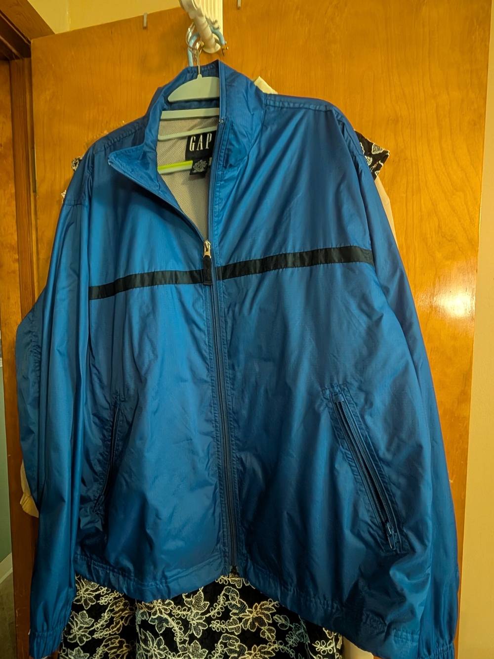 GAP Men’s Royal Blue Windbreaker with Black Chest Stripe